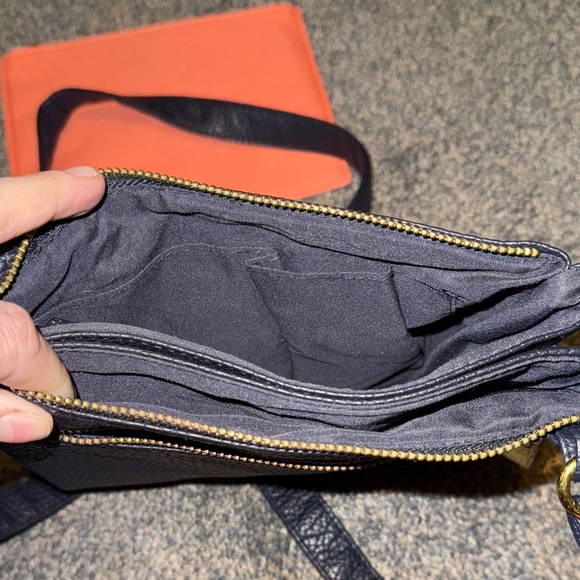 Navy Faux Leather Crossbody Bag with New Neon Zipper Pouch - Picture 4 of 5